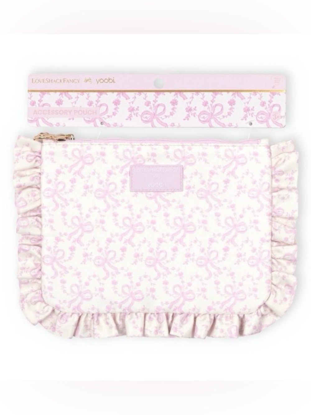 NWT LoveShackFancy x Target - Yoobi Coquette Bow Pencil Case w/Ruffles-Chantilly